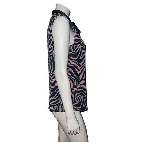 Anne Klein Multicolor Animal Print Sleeveless Blouse Bow Tie Buttton Up Medium - Picture 4 of 7
